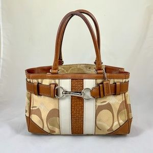 Coach Signature Heritage Stripe Satchel Tan